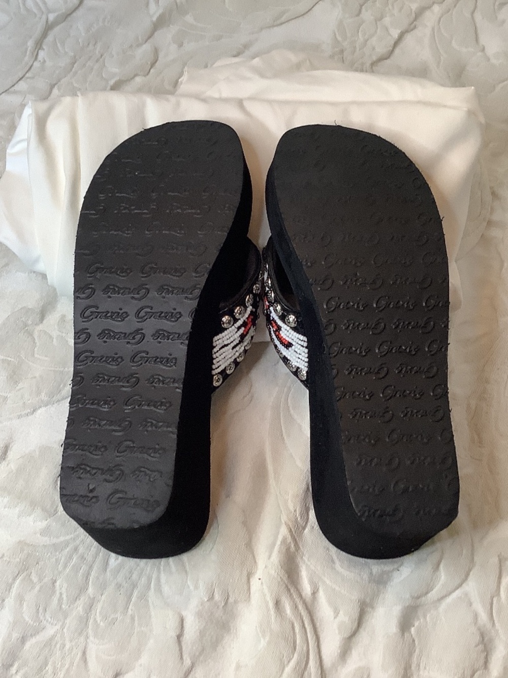 EUC Gracie western platform sandals flip flops black silver bling - Picture 9 of 12